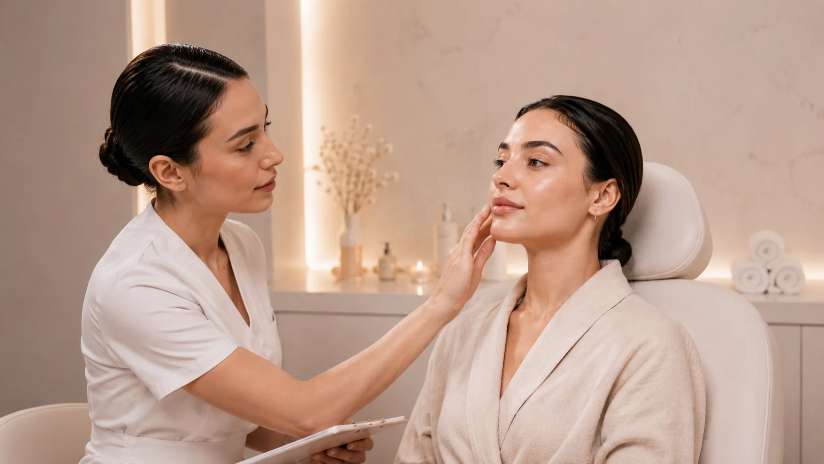 Consulenza iniziale della pelle prima del trattamento HydraFacial