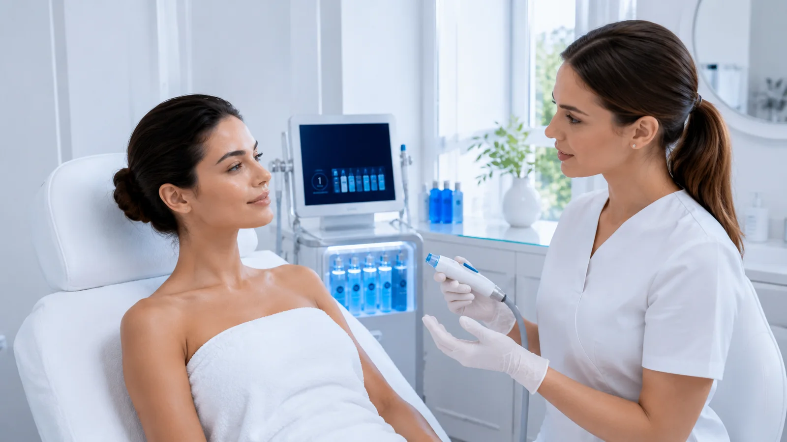 Valutazione della pelle prima di scegliere HydraFacial o pulizia viso
