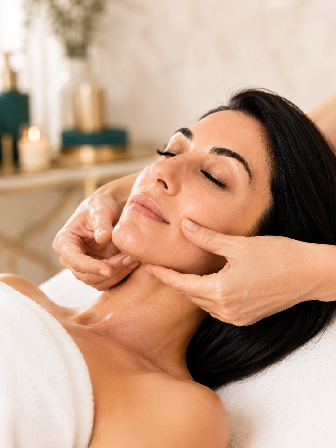 Deborah Buffa esegue un massaggio Kobido sul viso in cabina — Beauté Facial Spa, Roma
